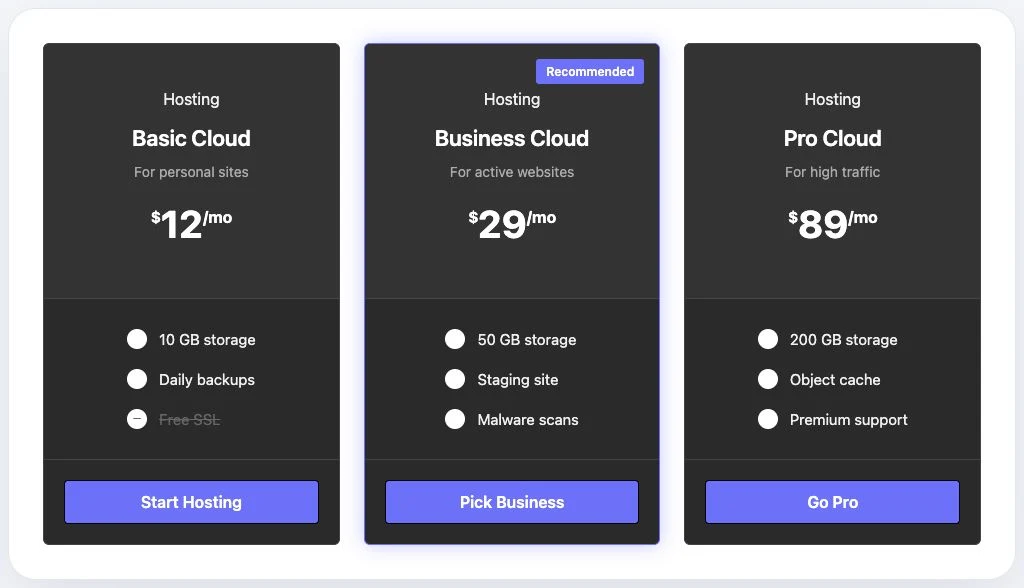 The Basic Dark skin included with Fusion Pricing Tables