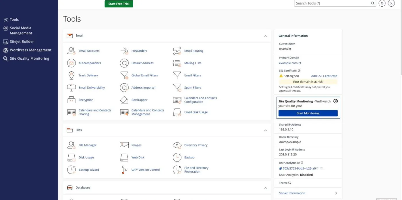 The cPanel interactive demo